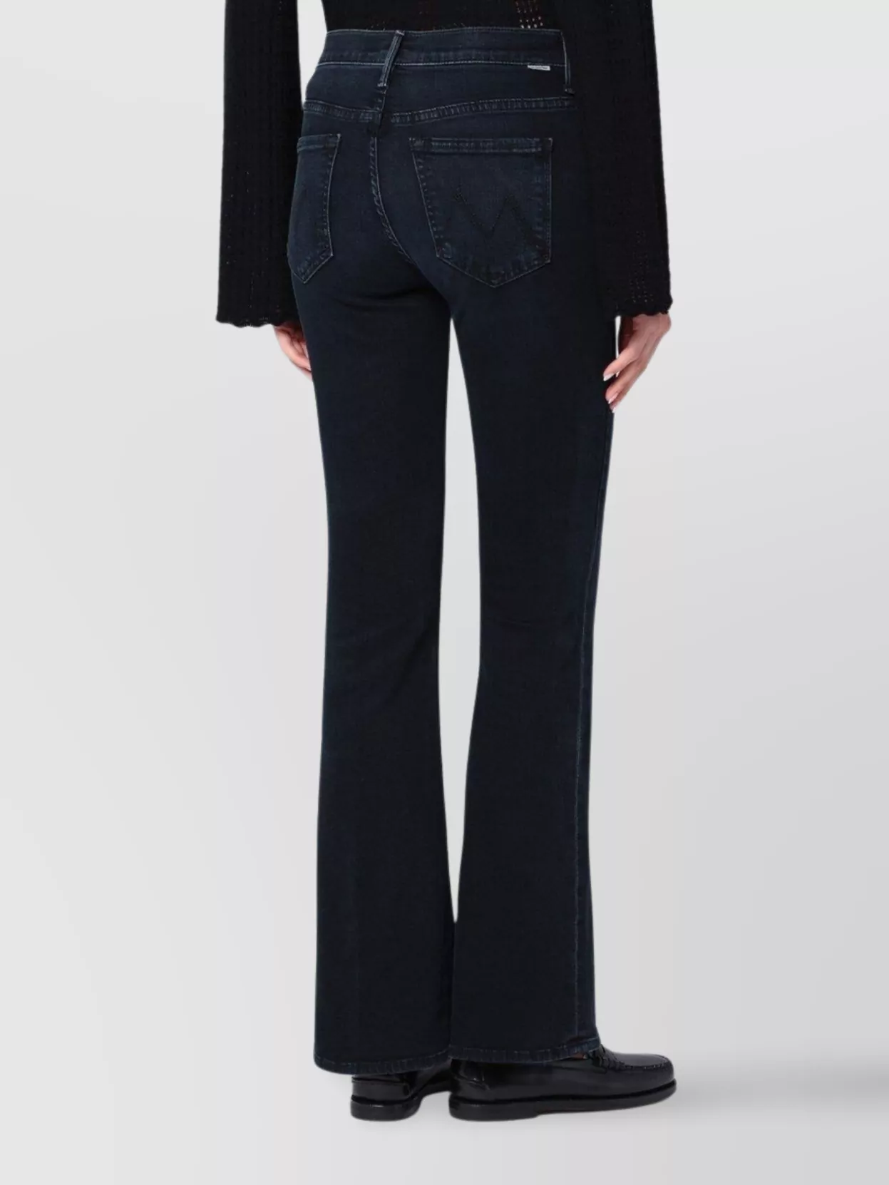 Mother Cropped Jeans Flared Design Belt Loops In Black