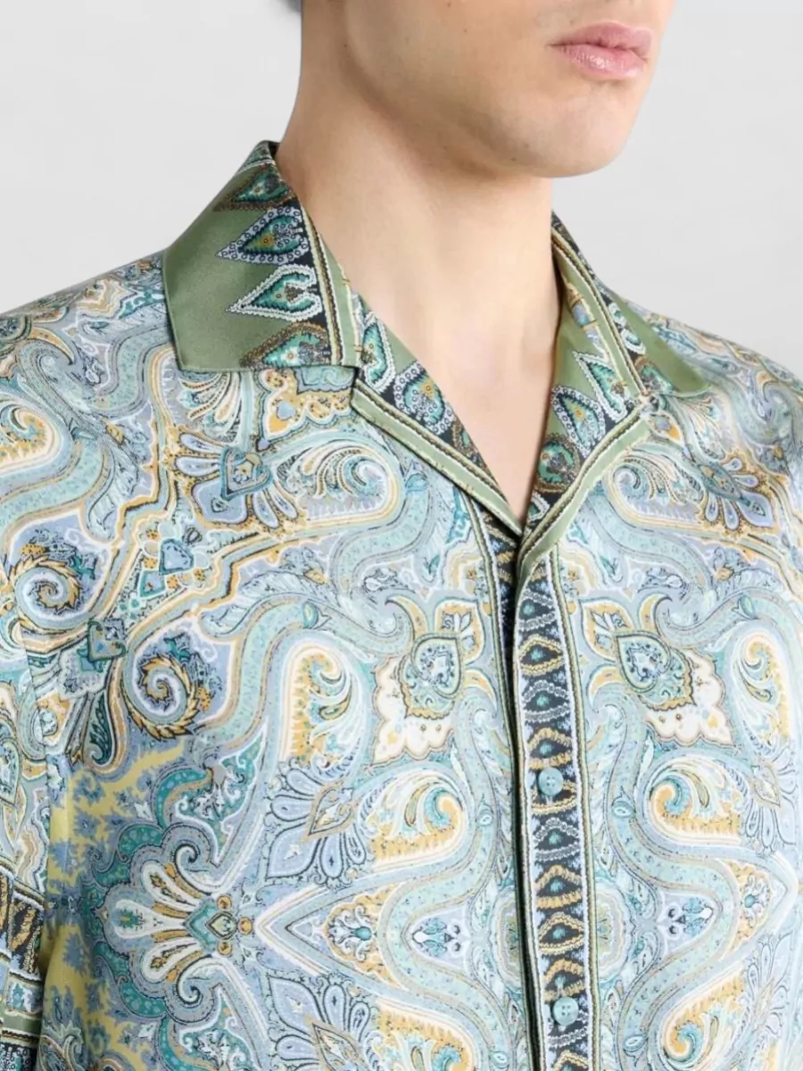 Etro Silk Paisley-Print Short-Sleeve Bowling Shirt