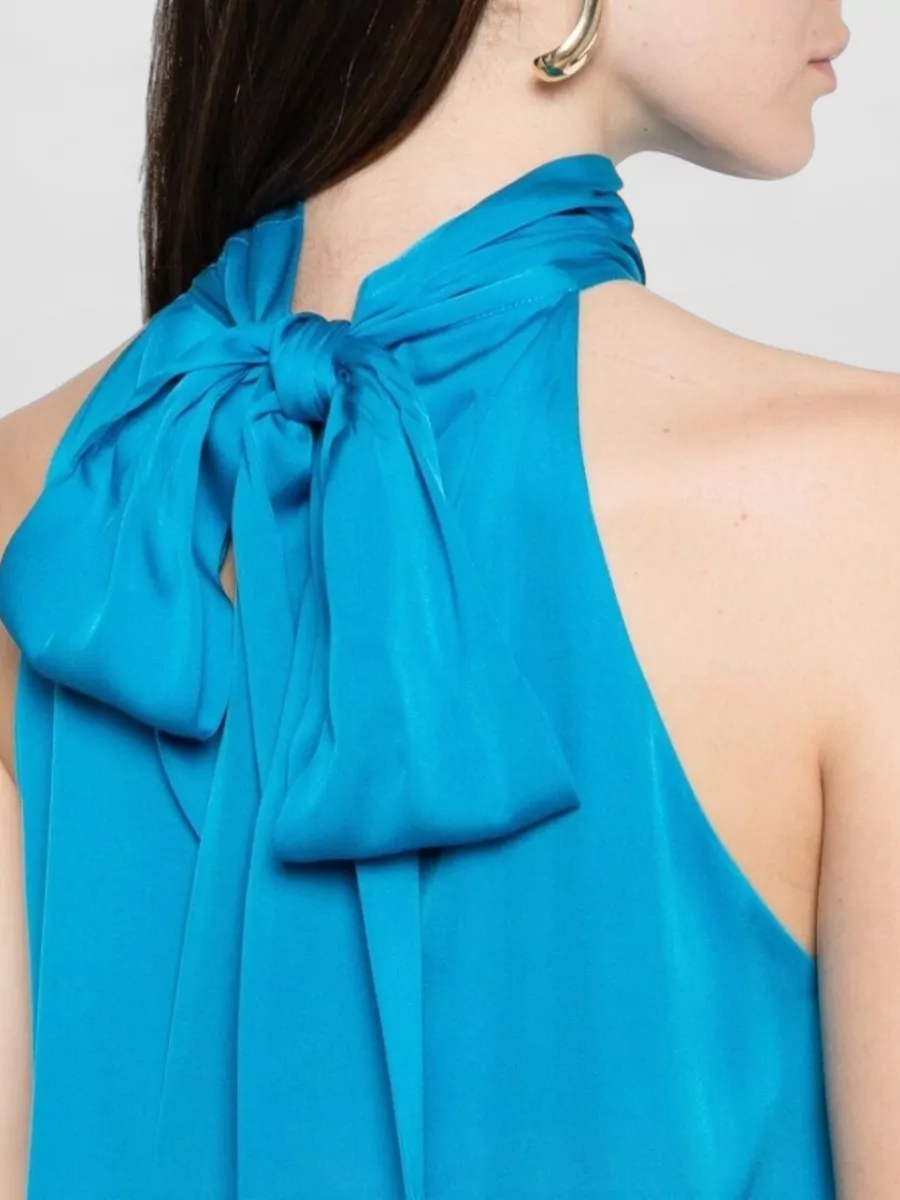 Silk95Five Silk Gathered Sleeveless Halterneck Top