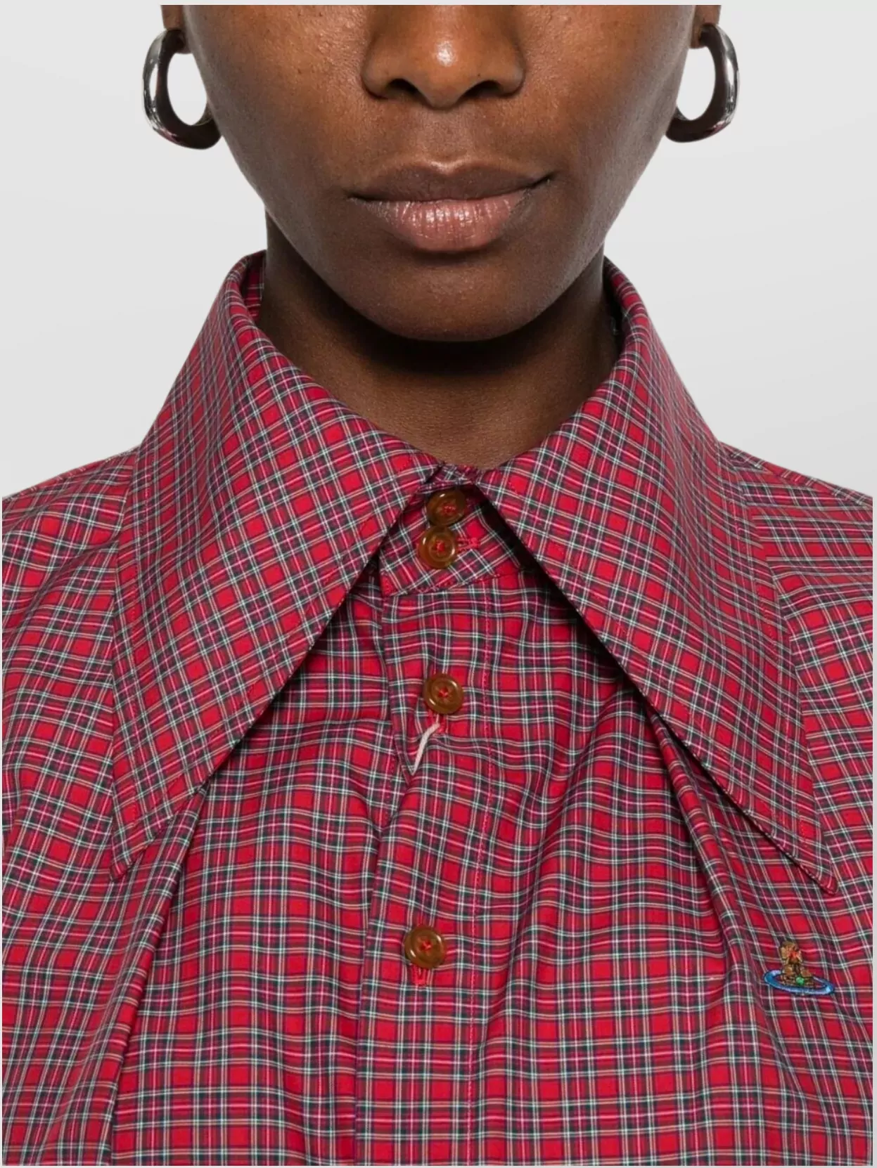Vivienne Westwood Checkered Fold Cuffs Point Collar Short Sleeves