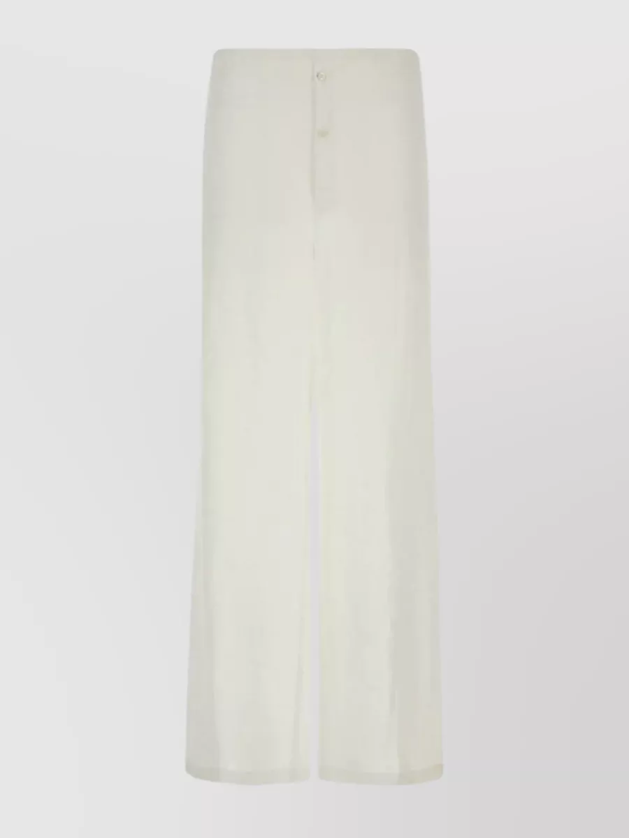 Shop Prada Wide-leg Cotton Trousers With Elastic Waistband In Cream