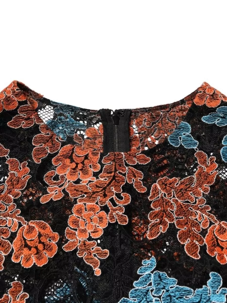 Dolce&Gabbana Floral Lace Long-Sleeve Mini Dress