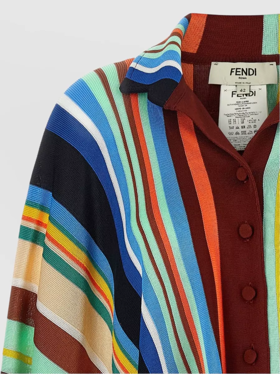 Fendi Striped Asymmetric Cropped Fringed Poncho