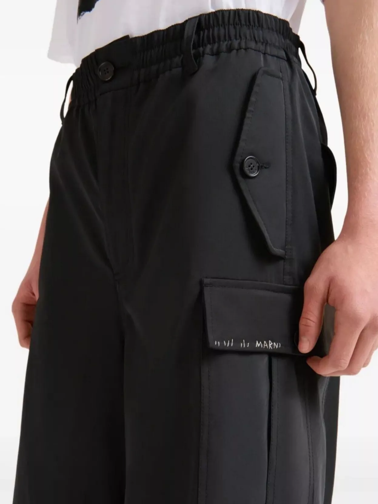Marni Men's Wide Leg Cargo Trousers With Elastic Waistband
