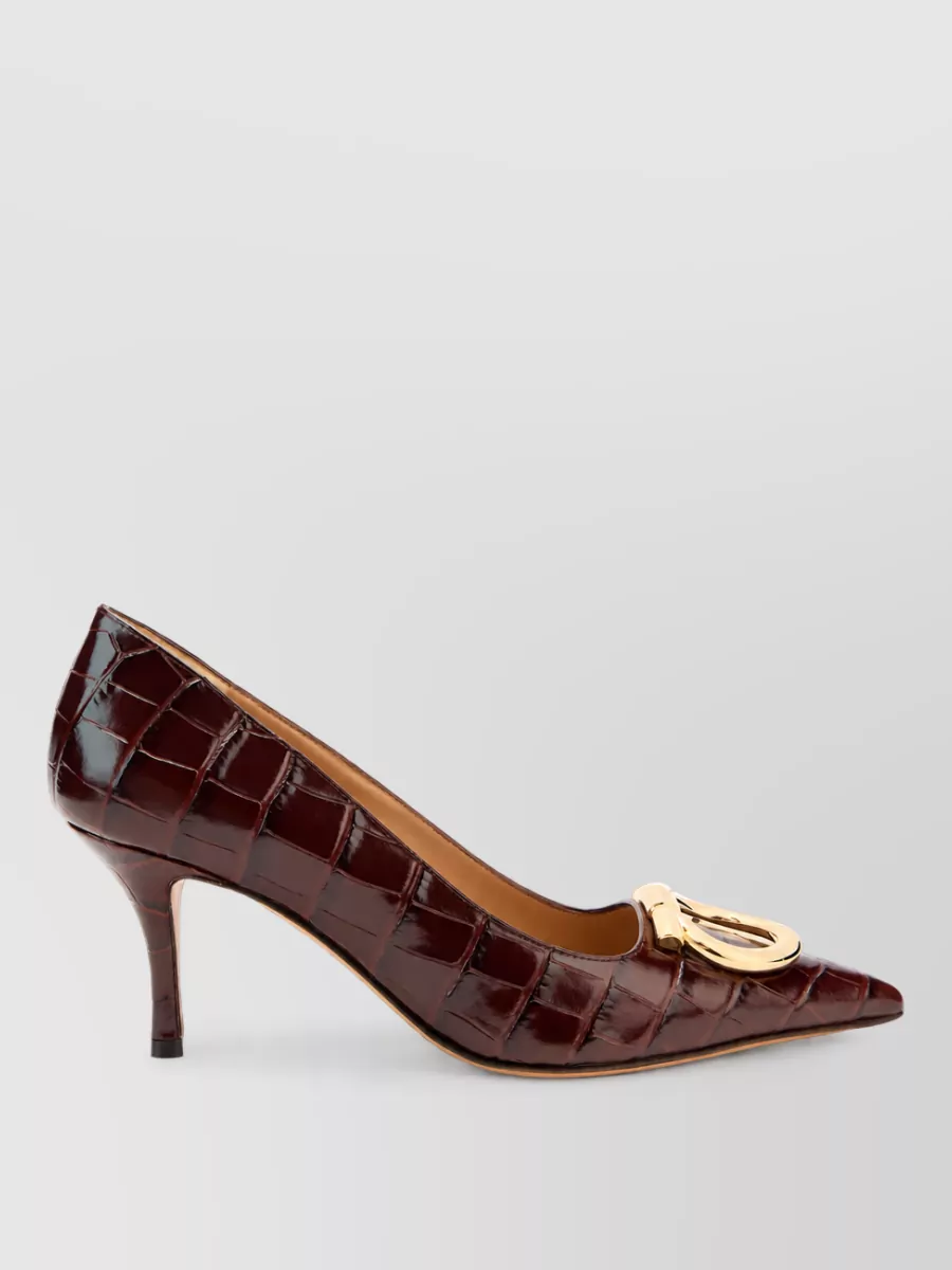 Ferragamo Leather Croc-Effect Pumps