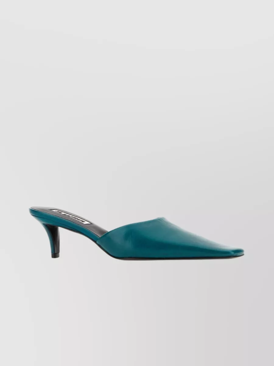 Shop Jil Sander Contemporary Leather Mules With Square Toe And Stiletto Heel In Cyan