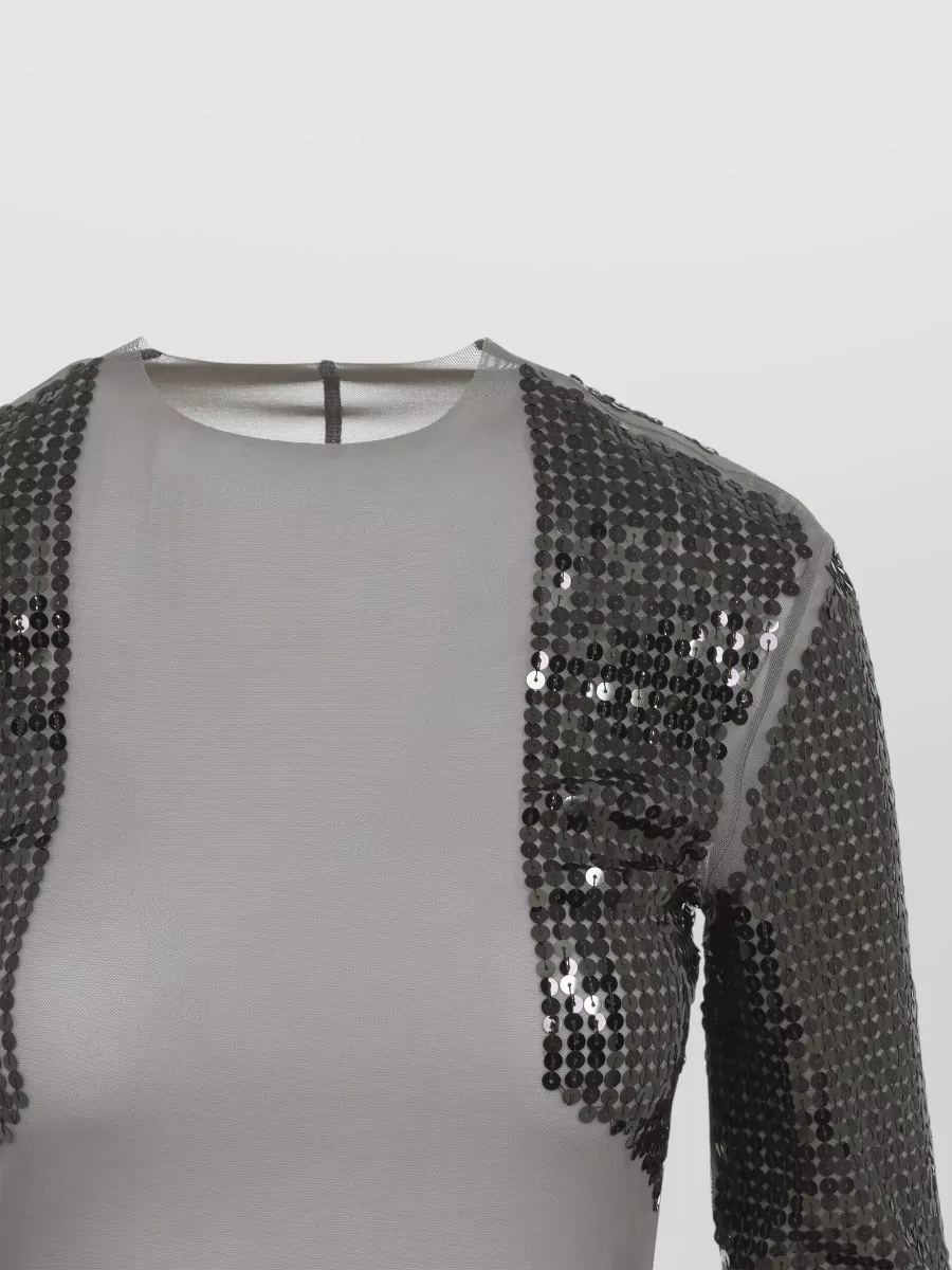 Rick Owens Dennis Crew Neck Sequin Sheer Long Sleeve Top
