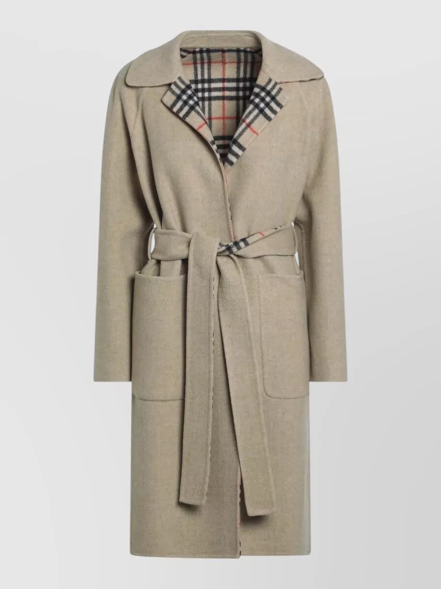 Burberry Reversible Wool Coat Belted Waist Lapels