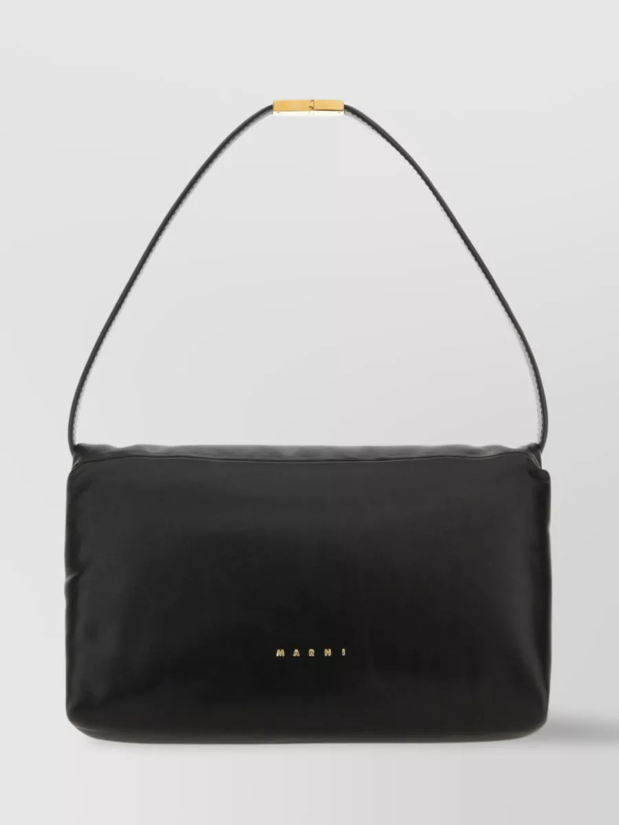 Shop Marni Prisma Structured Leather Shoulder Bag In Black