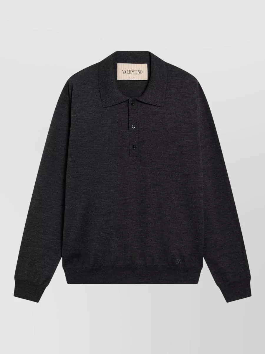 Valentino virgin wool fine-knit long-sleeve polo sweater