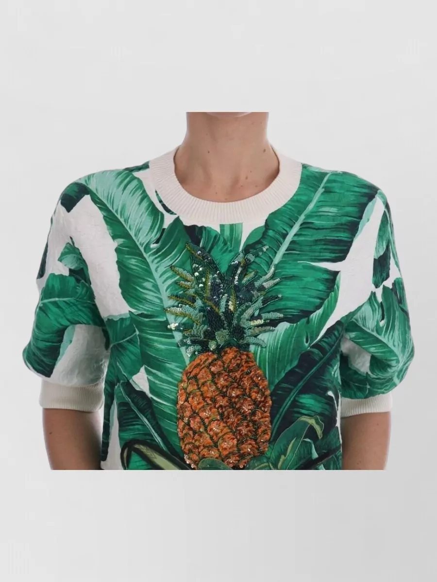 Dolce&Gabbana Silk Cotton Sequined Printed Crewneck Sweatshirt