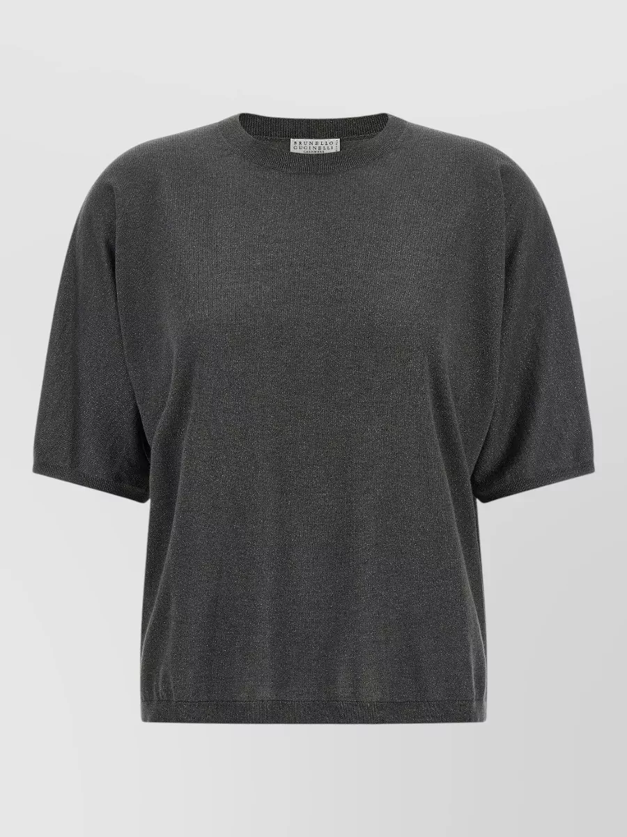 Brunello Cucinelli Cashmere Silk Sparkling Short-Sleeve Crew-Neck Sweater