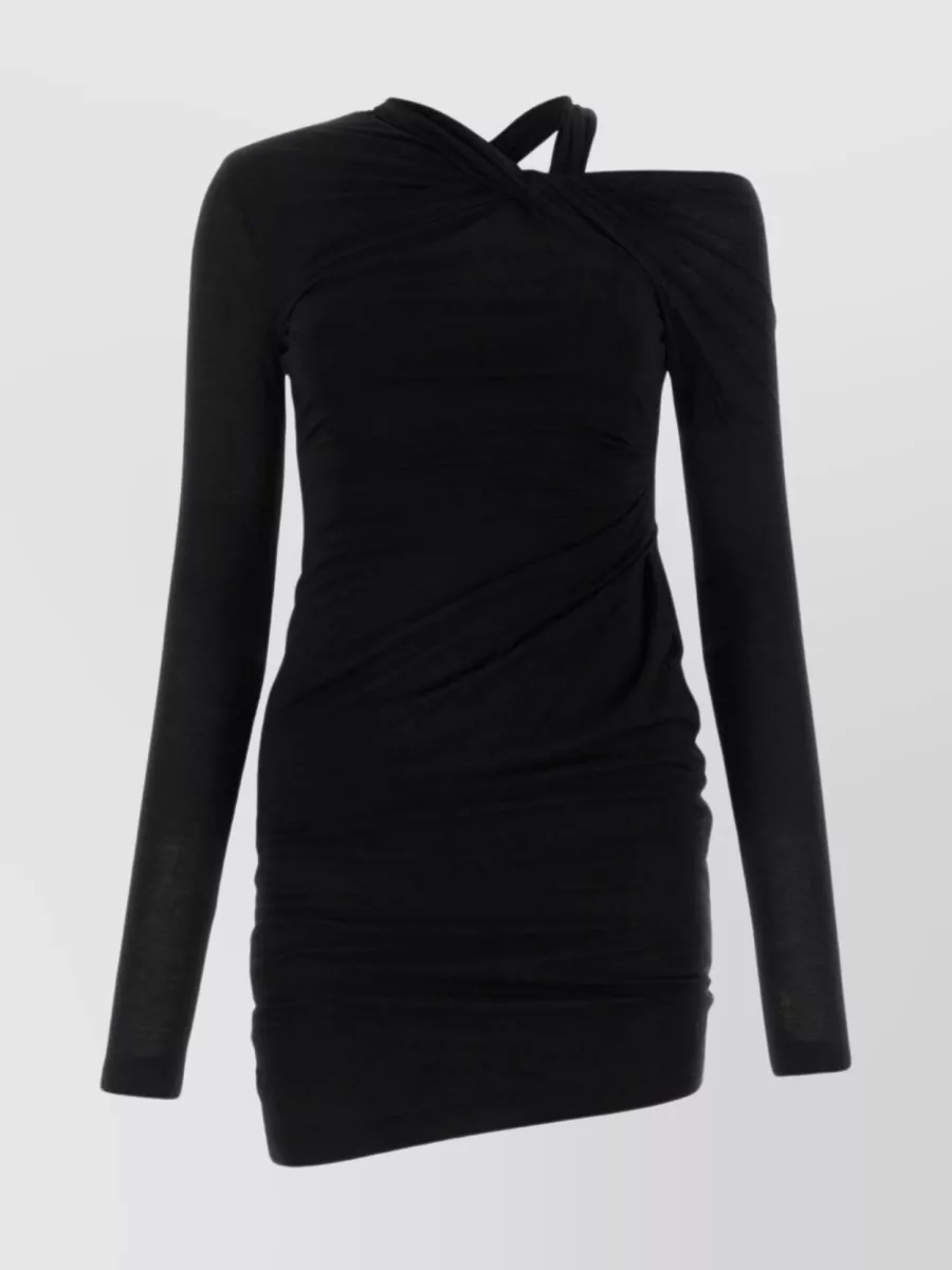 Shop Helmut Lang Asymmetric Neckline Viscose Mini Dress In Black
