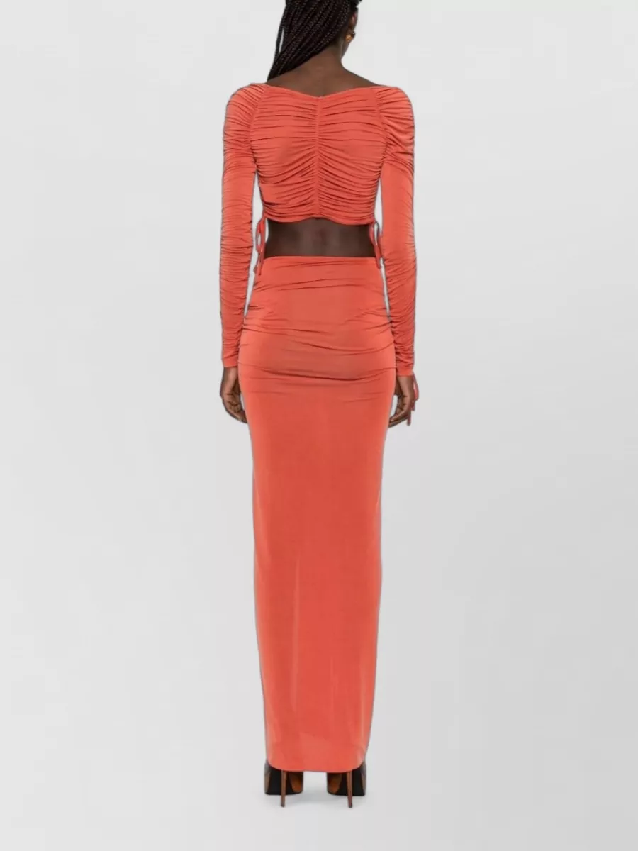 Balmain Ruched Long-Sleeve Cropped Maxi Dress