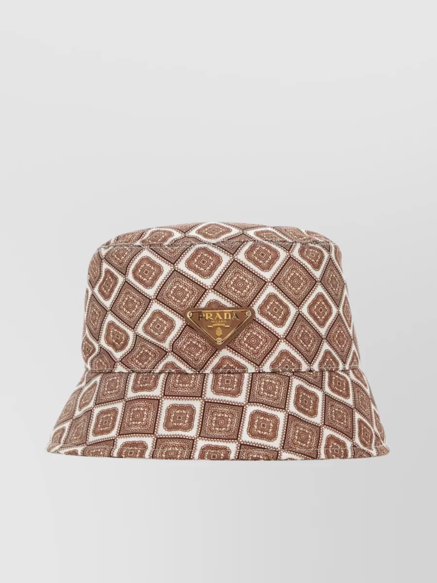 Shop Prada Geometric Re-nylon Bucket Hat With Contrast Trim In Brown