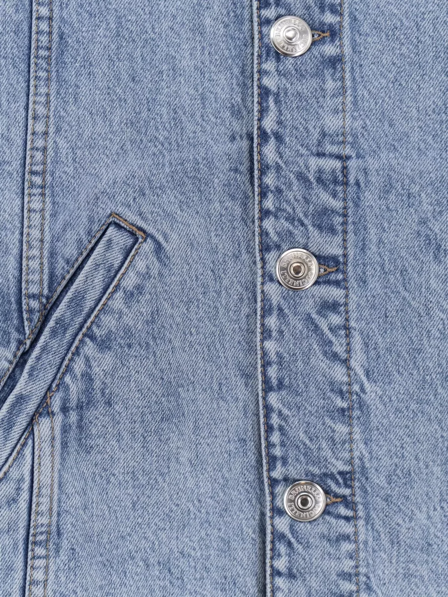 Brunello Cucinelli Denim Jacket Suede Collar Long Sleeves