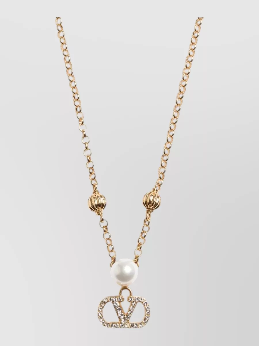 Valentino Garavani crystal-embellished metal logo necklace