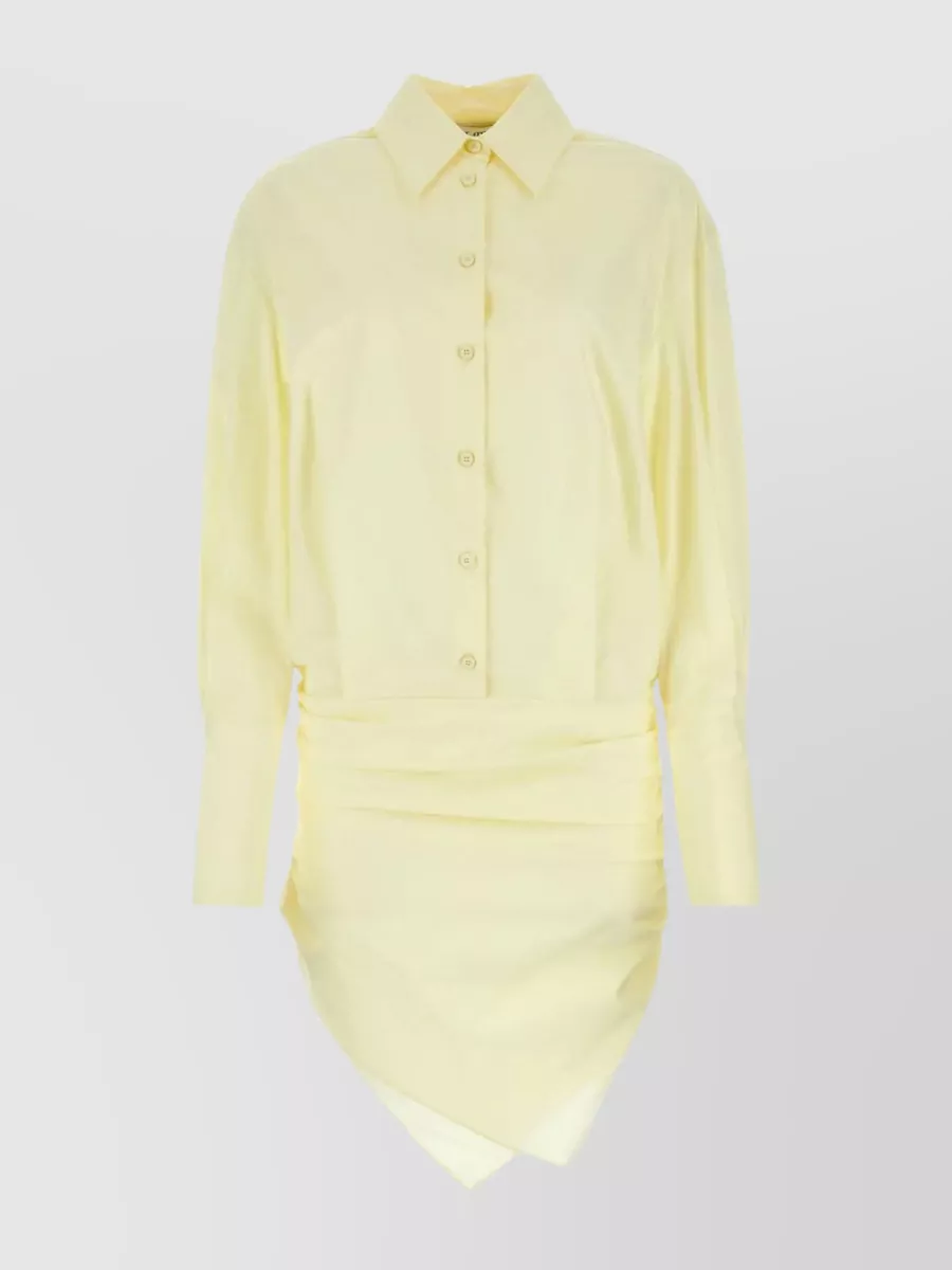 Shop Attico Asymmetric Hemline Cotton Mini Dress In Yellow