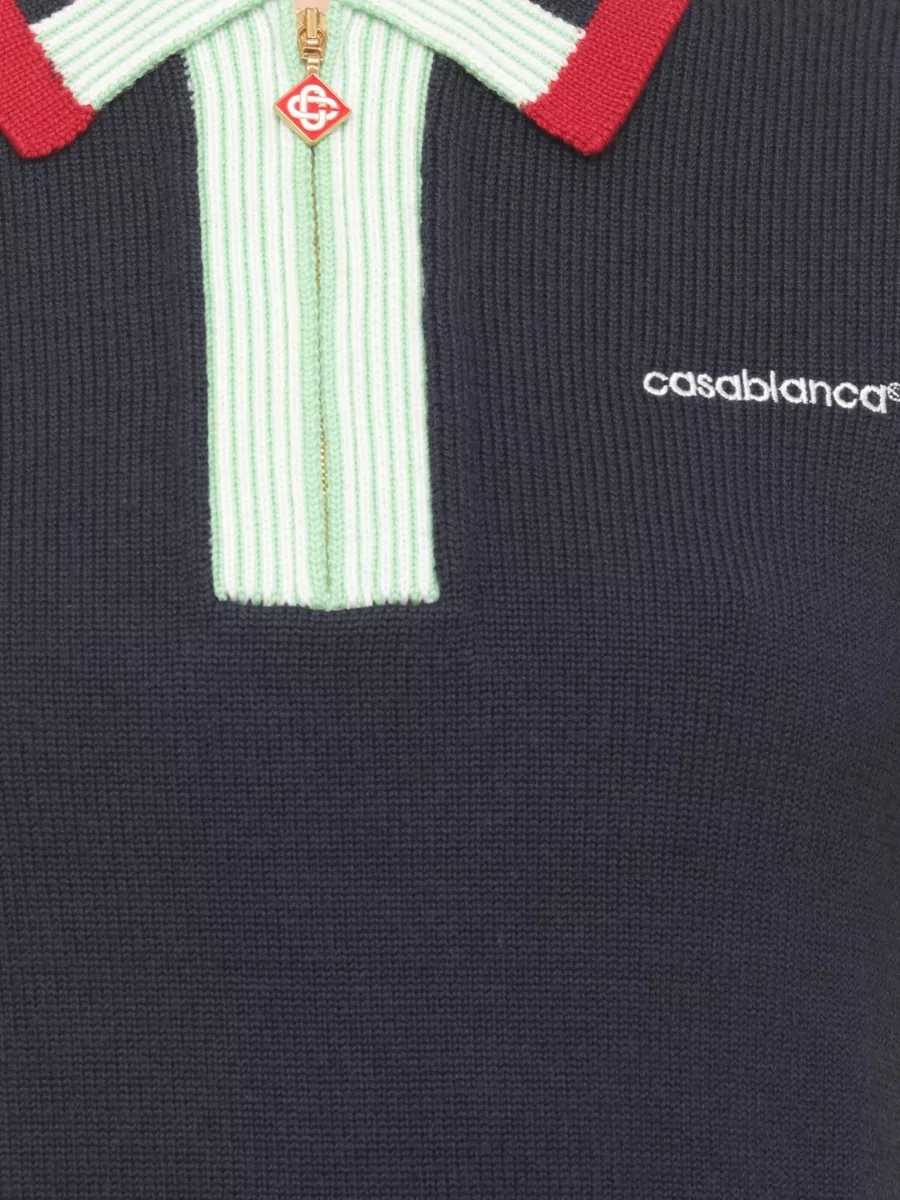 Casablanca Merino Wool Short-Sleeve Zip Polo Shirt
