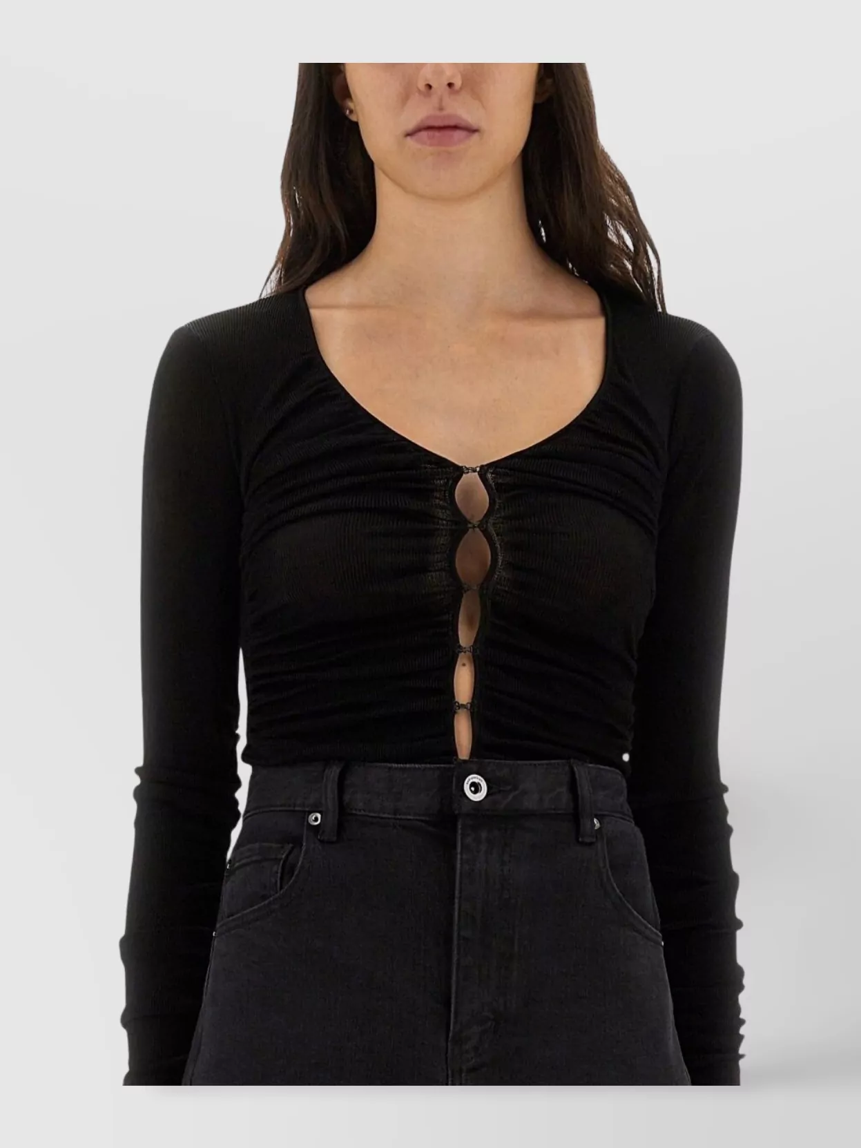 Self-Portrait Viscose Slim-Fit Draped V-Neck Knit Top