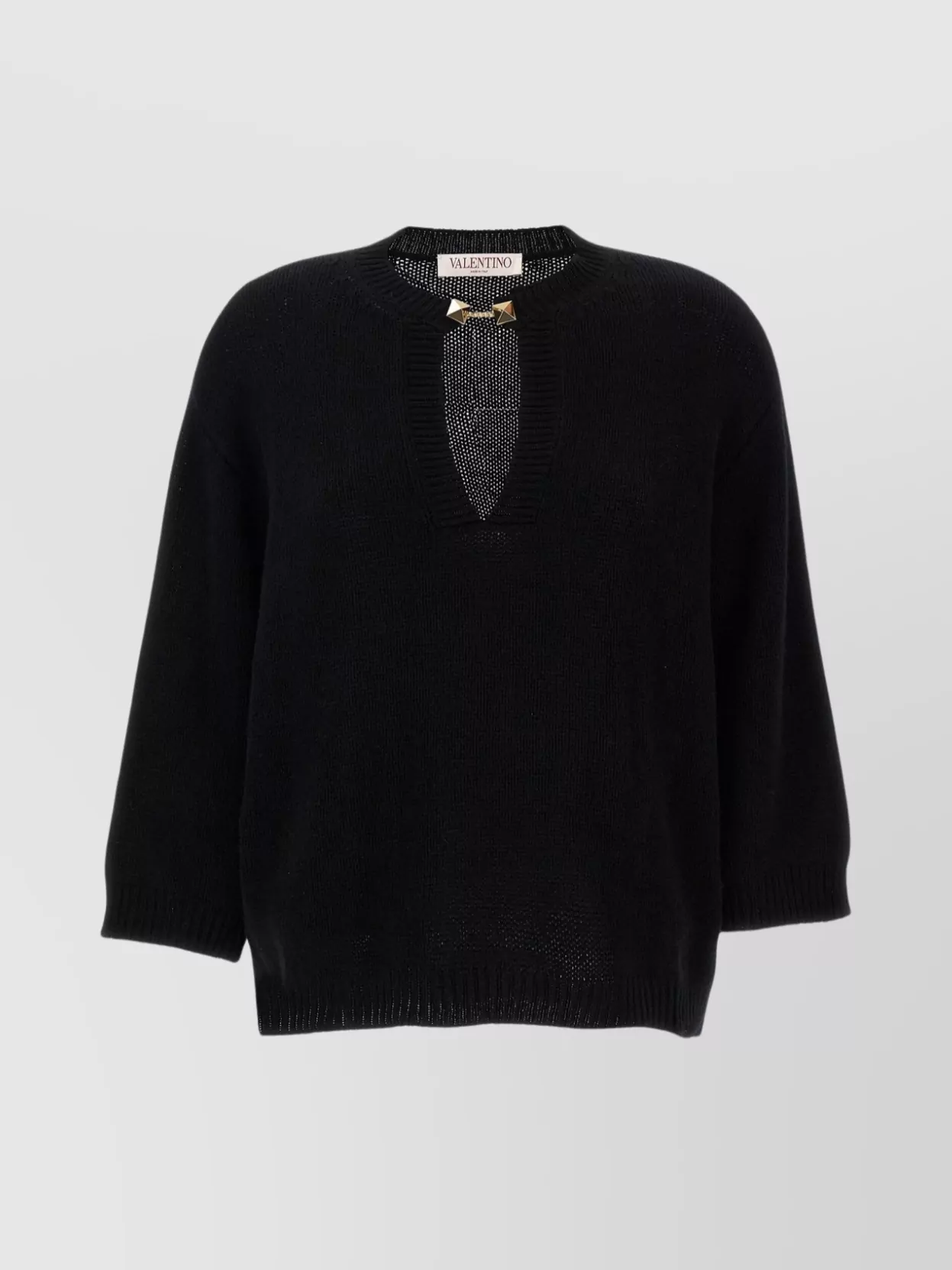 Valentino Keyhole Neck Studded Sweater In Black