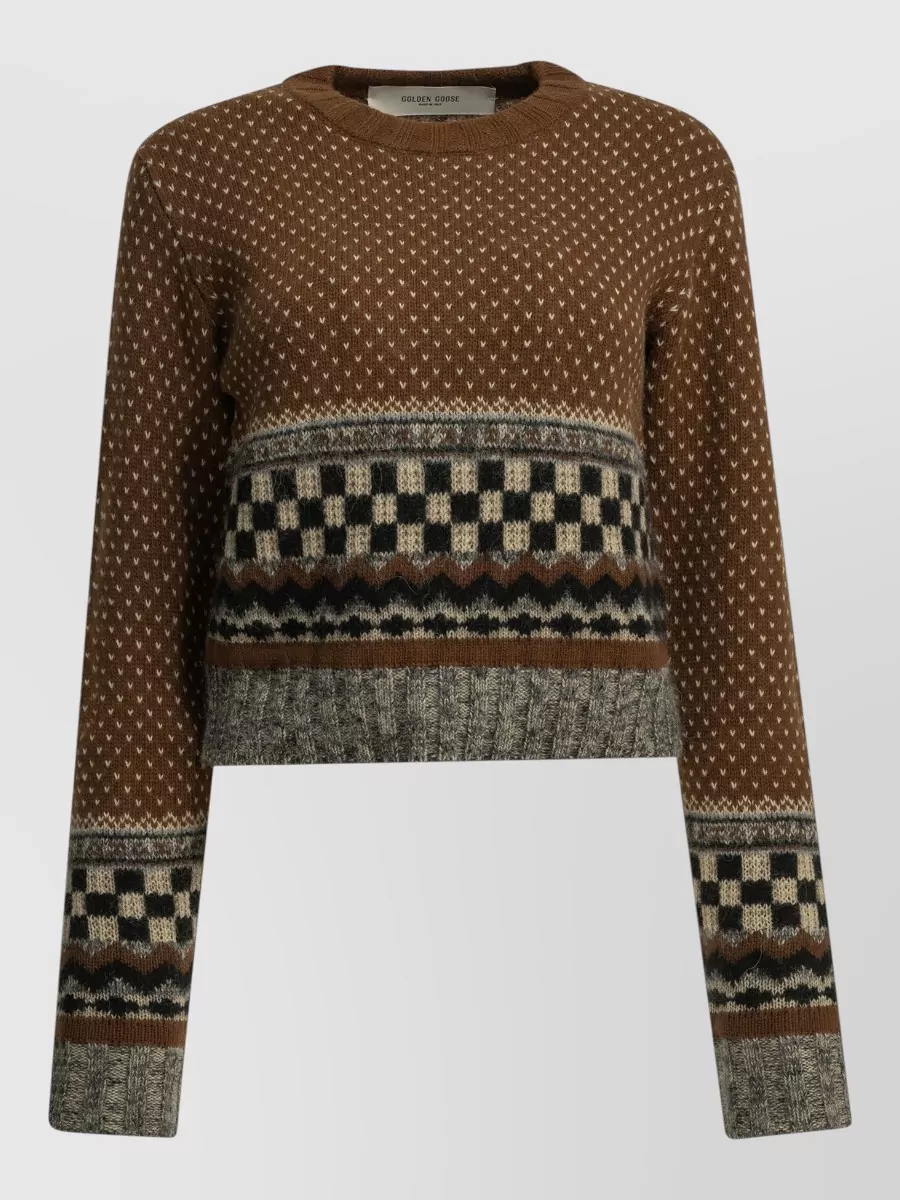 Golden Goose wool alpaca geometric-print cropped crew-neck sweater