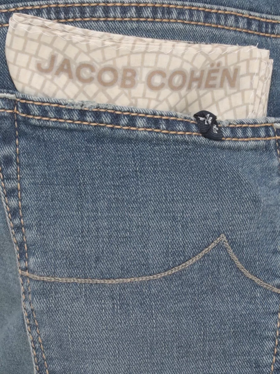 Jacob Cohen Tailored Denim Trousers Belt Loops Handkerchief