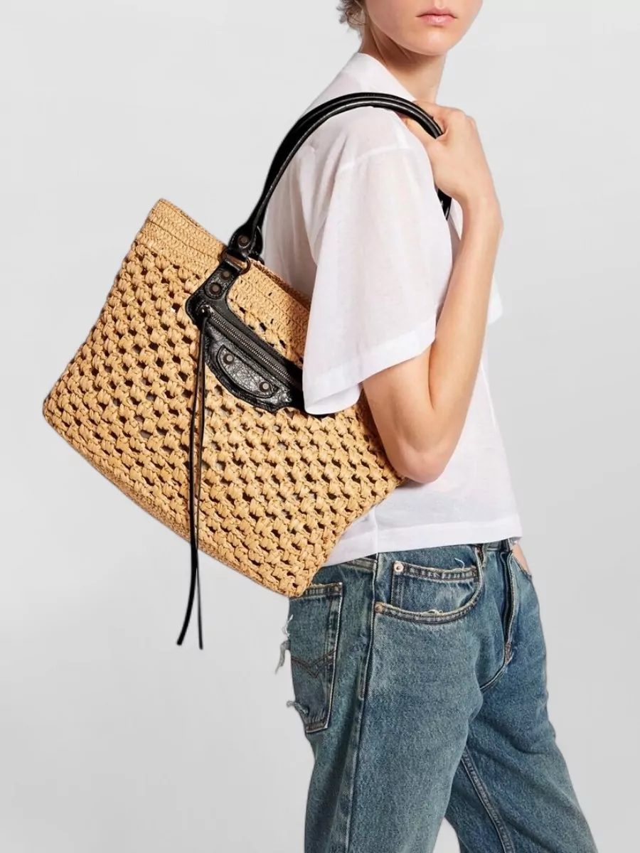 Balenciaga Le City Medium Raffia Beach Bag