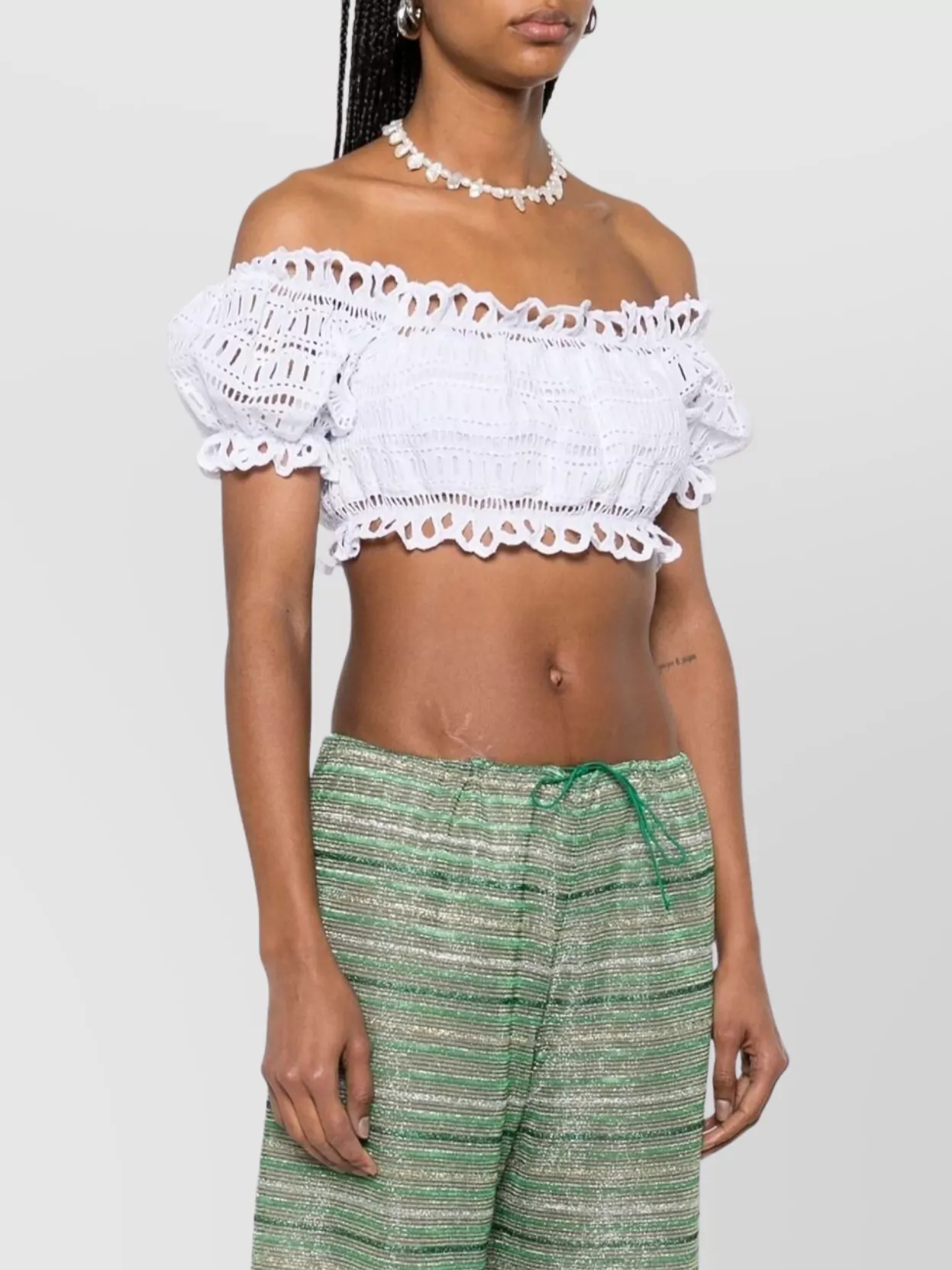 Ermanno Scervino Lace Cotton Cropped Top With Off-the-shoulder Design