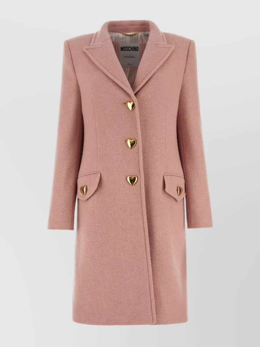 Shop Moschino Structured Wool Blend Coat With Flap Pockets In Pink