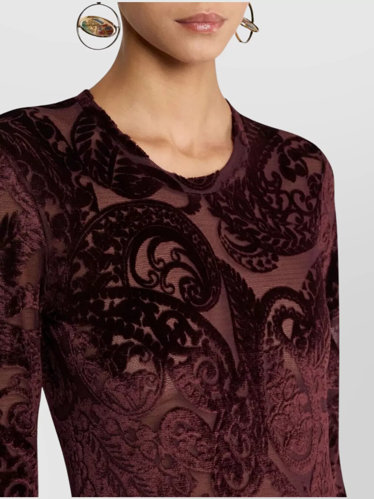 Etro Crew Neck Velvet Top With Paisley Pattern