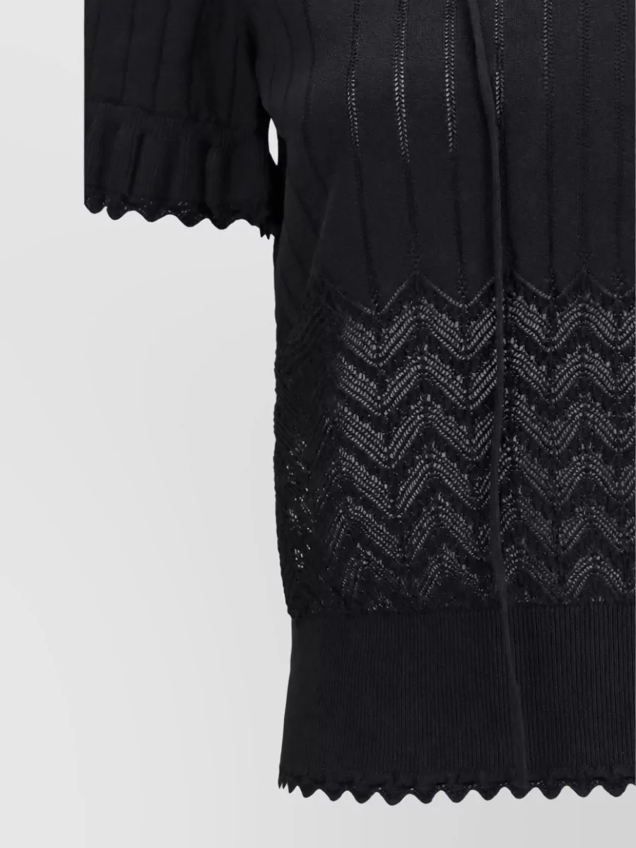 Alexander Mcqueen Open-Knit Lace-Insert Short-Sleeve Top