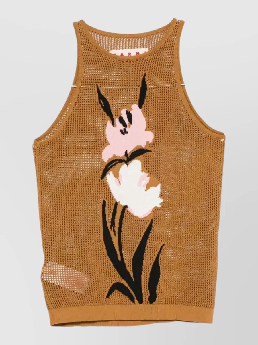 Marni Ribbed Floral-Mesh Knitted Top