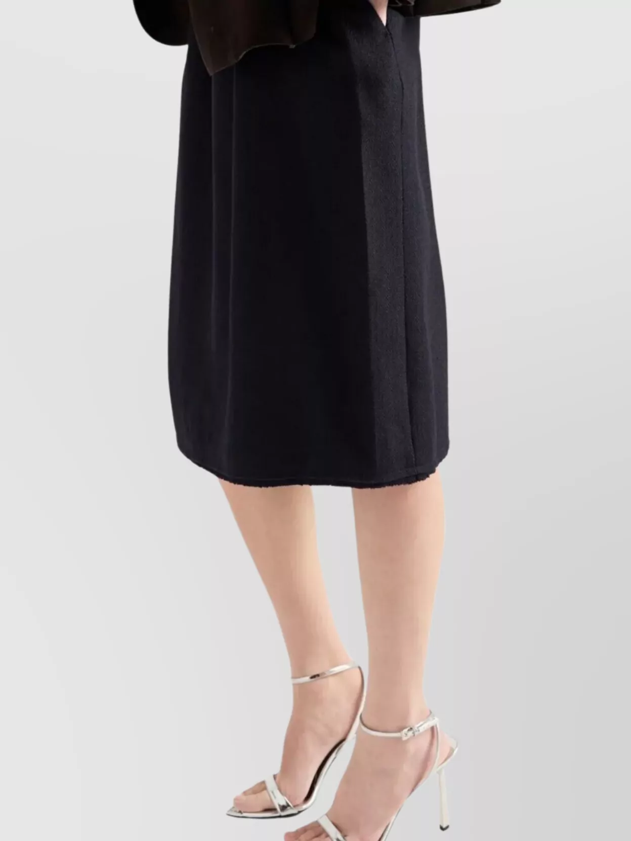 Prada Wool Midi Skirt Chevron Pattern In Black