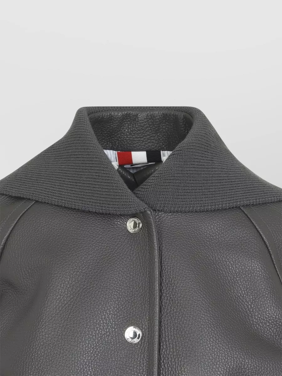 Thom Browne Leather Oversized Raglan-Sleeve Blouson Jacket