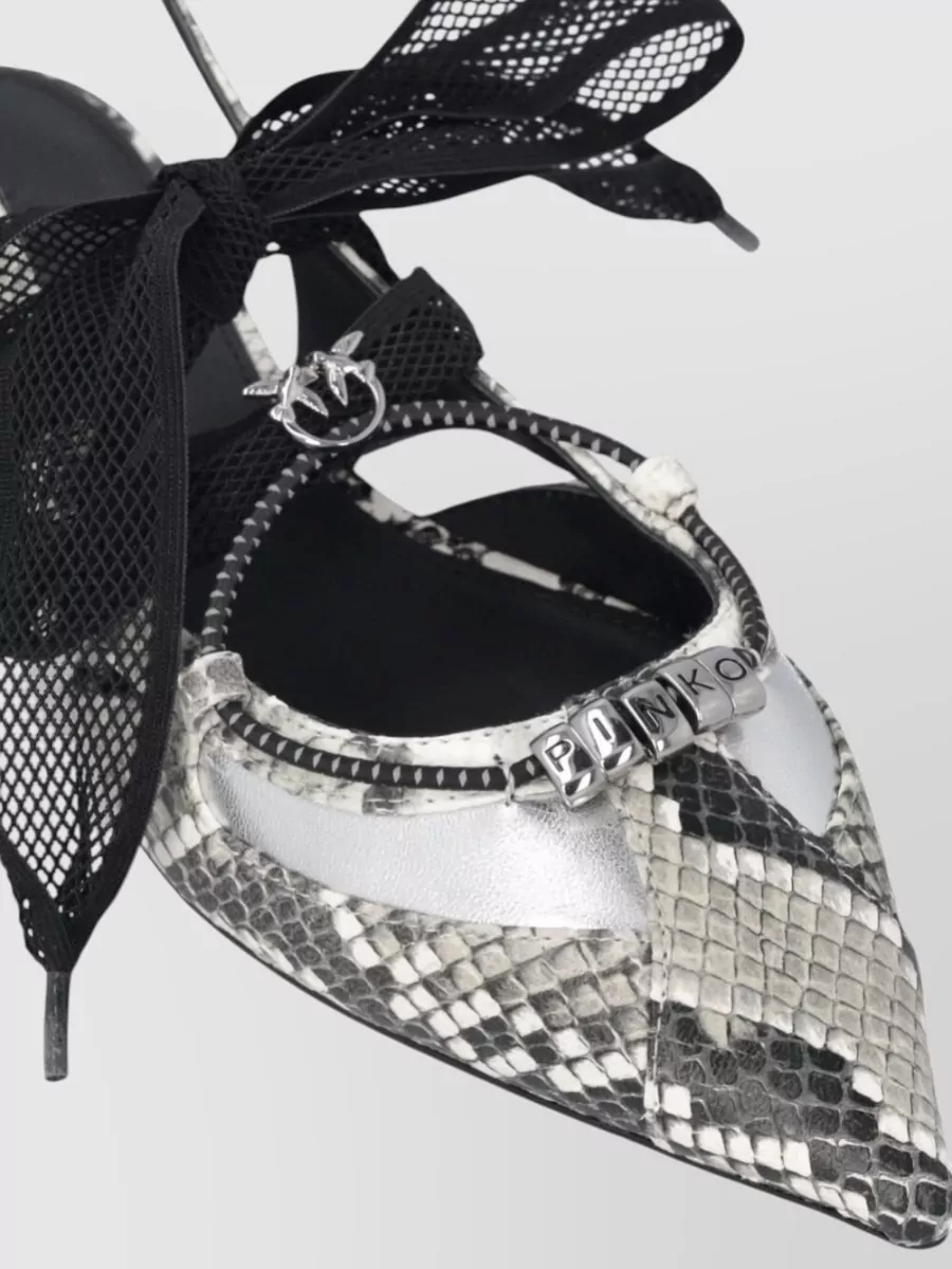 Pinko Leather Python-Print Flat Ballerina Shoes