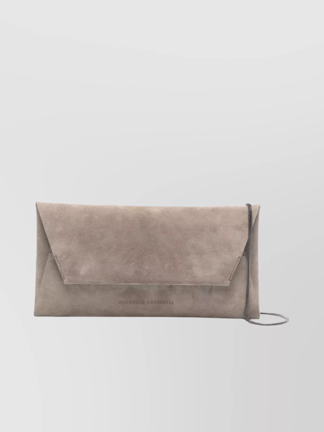 Brunello Cucinelli Suede Clutch With Envelope Design And Chain-link Strap In Gray