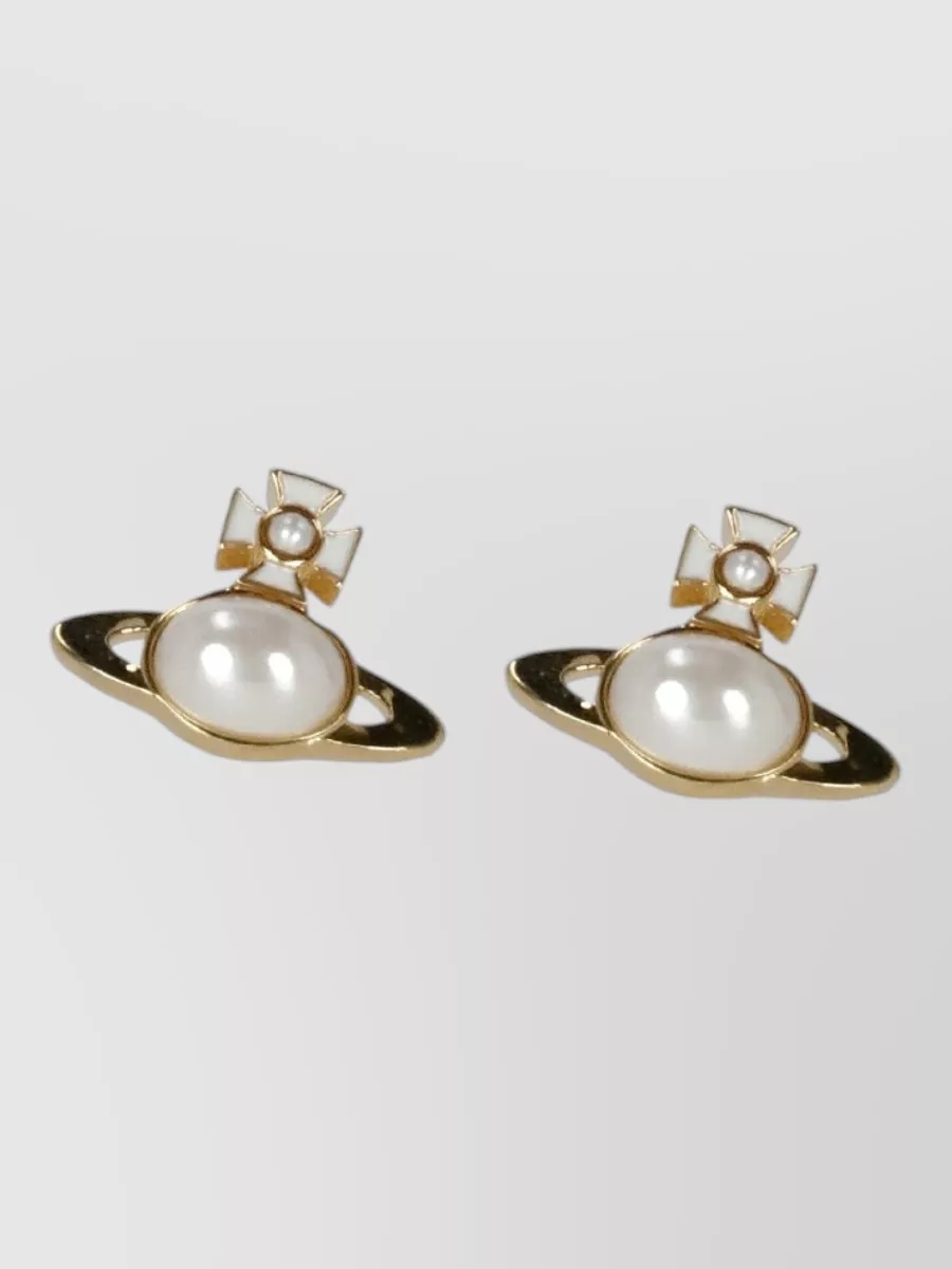 Vivienne Westwood Orb Pearl Cross Detail Brass Earrings