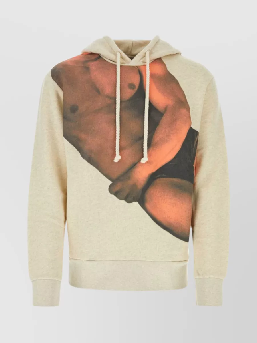 Shop Jw Anderson Cotton Sweatshirt With Stretch And Graphic Print In Beige