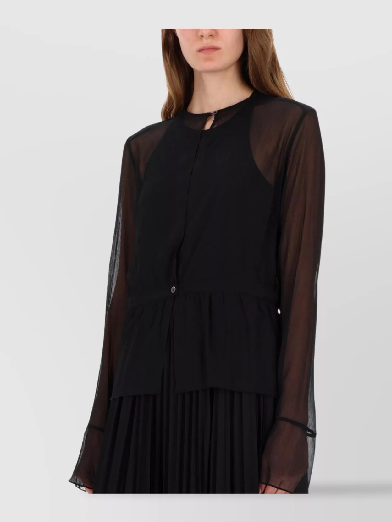 Our Legacy Long Sleeve Sheer Pleated Top With Buttons