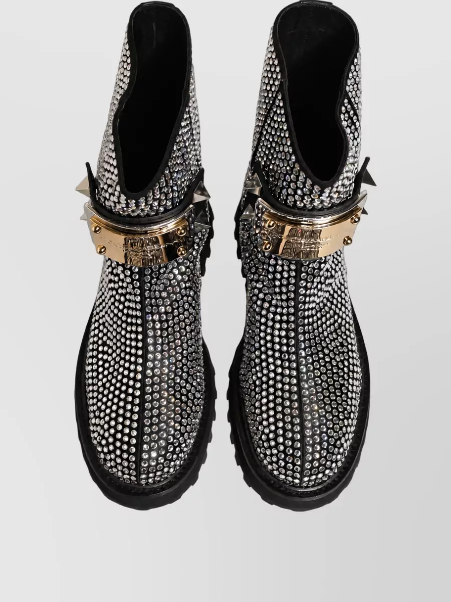 Dolce&Gabbana Crystal-Embellished Leather Short Boots