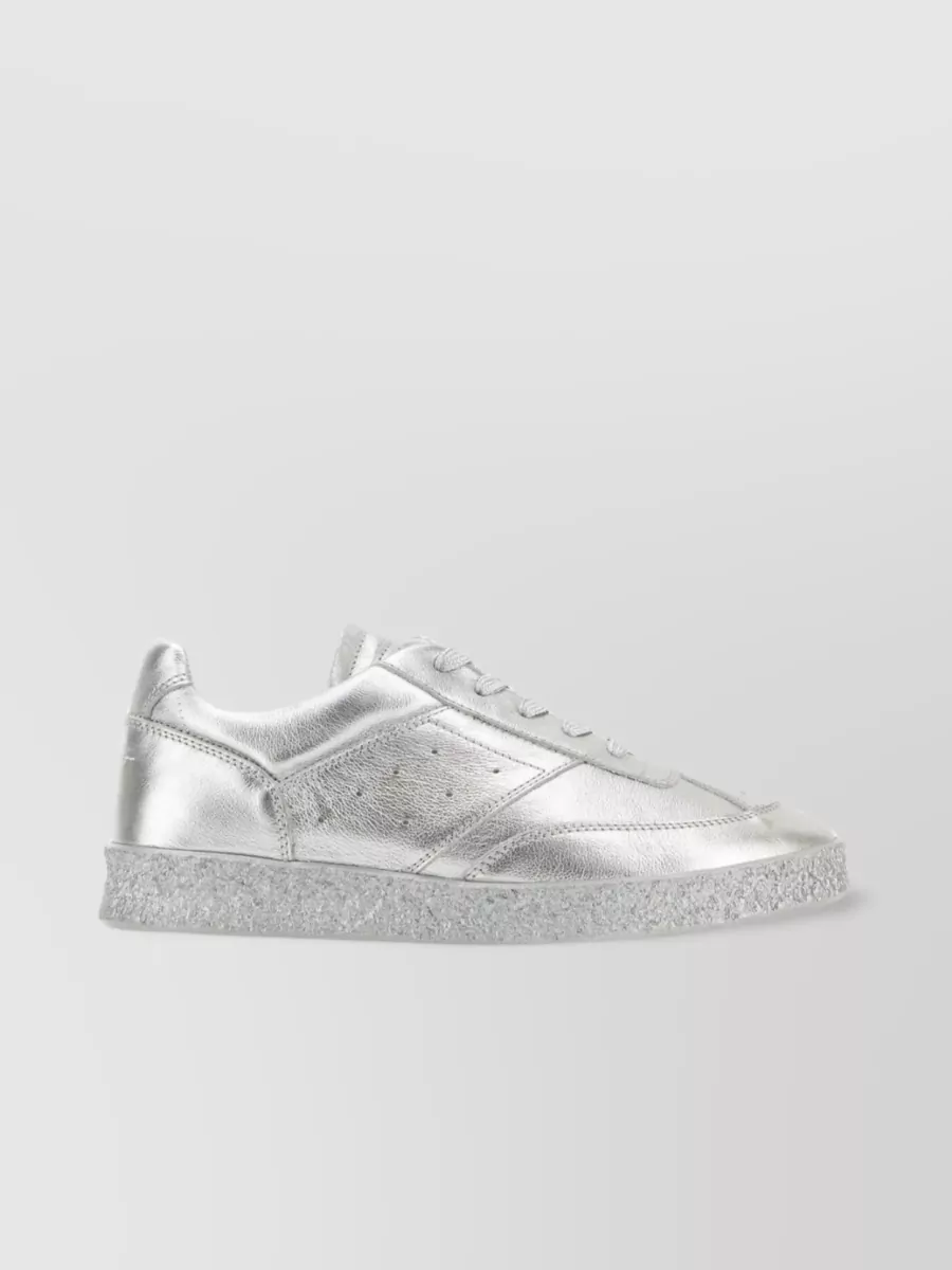Shop Mm6 Maison Margiela Pebble Leather Metallic Sneakers In Grey