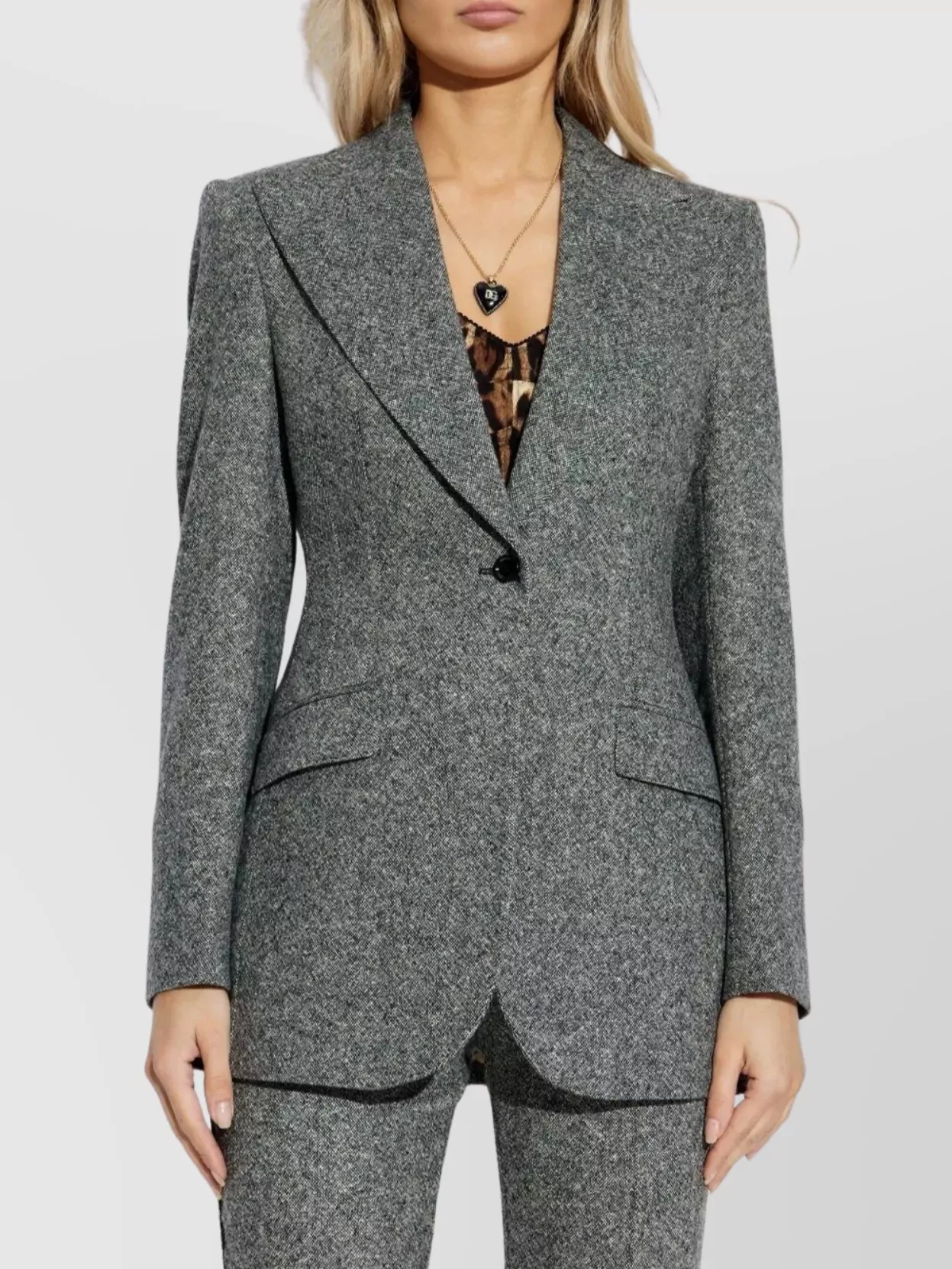 Dolce & Gabbana Tweed Jacket With Flap Pockets And Peak Lapels In Gray