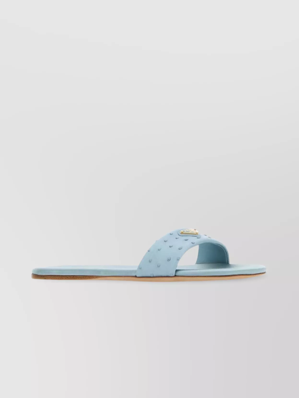 Prada Embossed Leather Slides Flat Sole In Blue