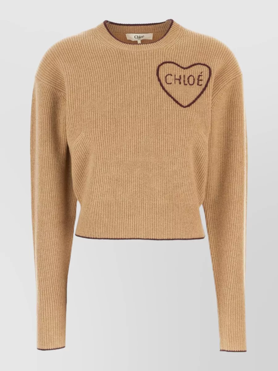 Chloé cashmere merino wool ribbed cropped crewneck sweater