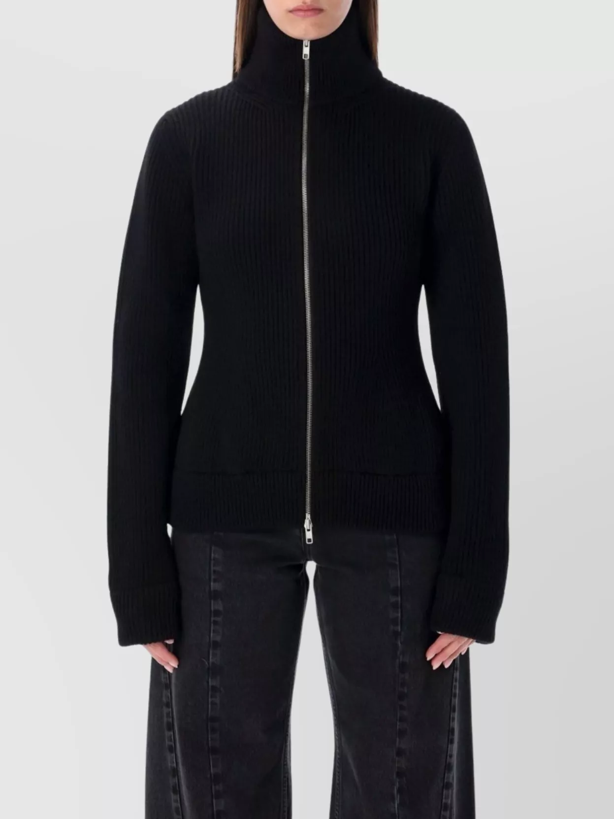 Maison Margiela Full-zip Wool Ribbed Cardigan Clothing In Black