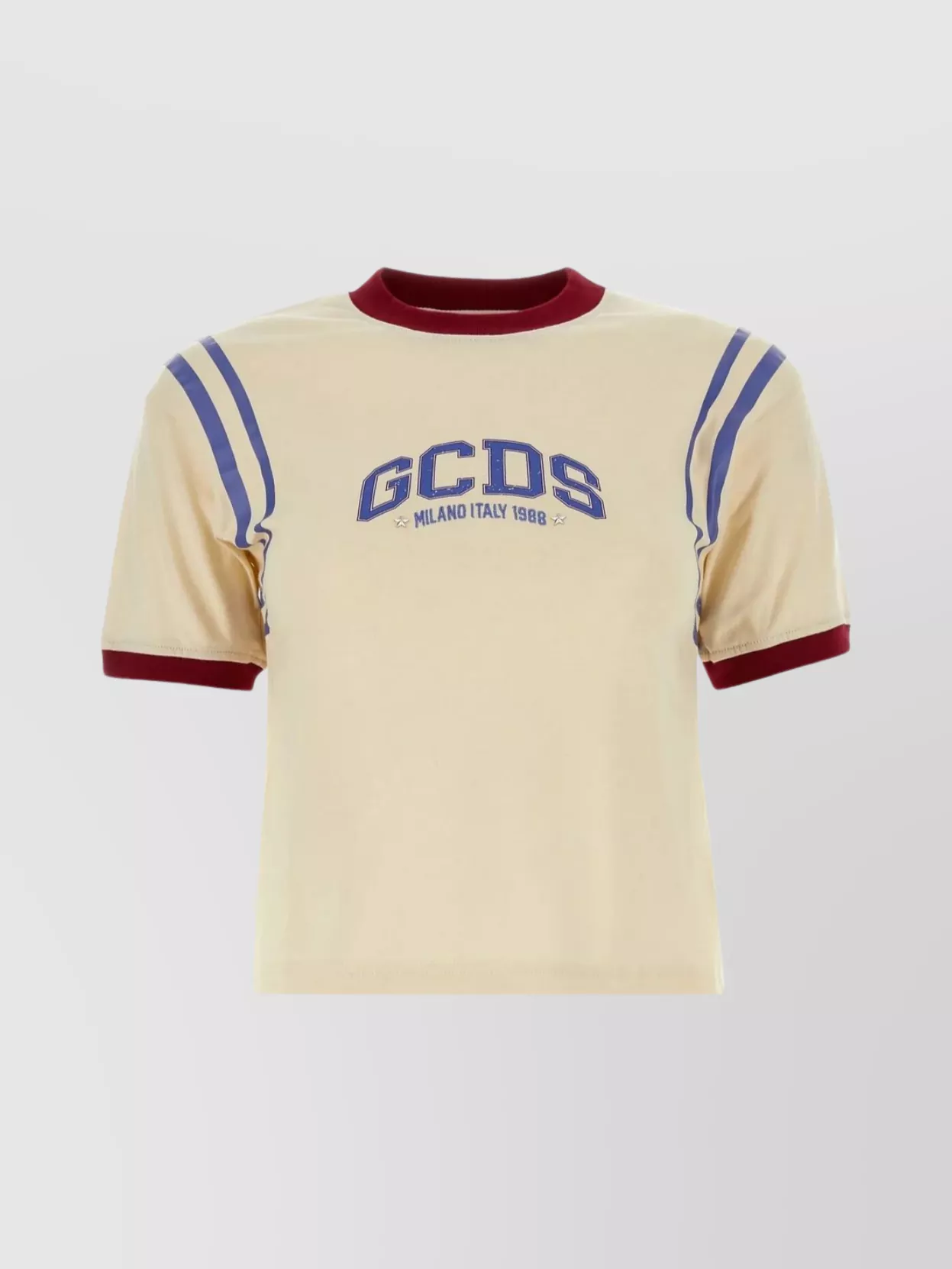 GCDS RIBBED COTTON CREW-NECK T-SHIRT WITH STAR EMBELLISHMENTS