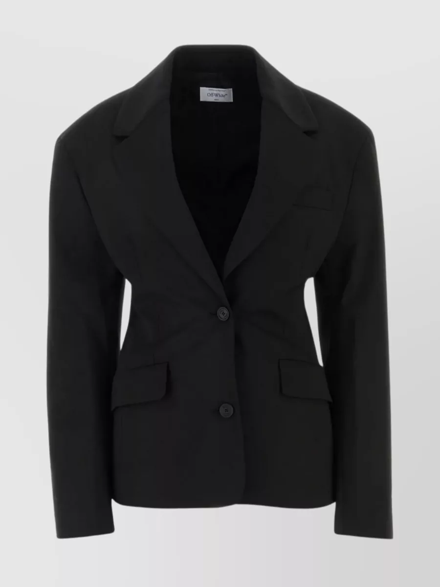 Shop Off-white Notch Lapel Wool Blazer With Structured Shoulders In Black