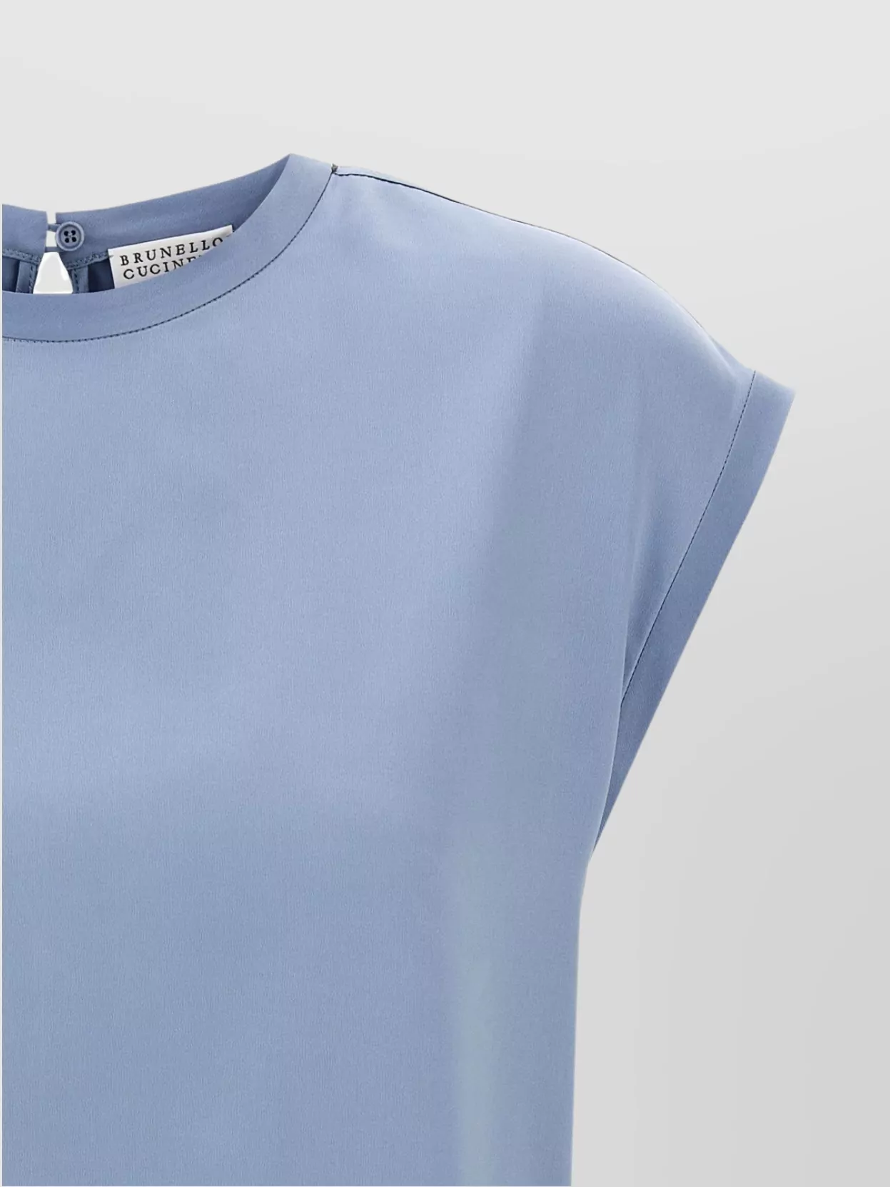 Brunello Cucinelli Silk Cap Sleeve T-shirt With Keyhole Back In Blue