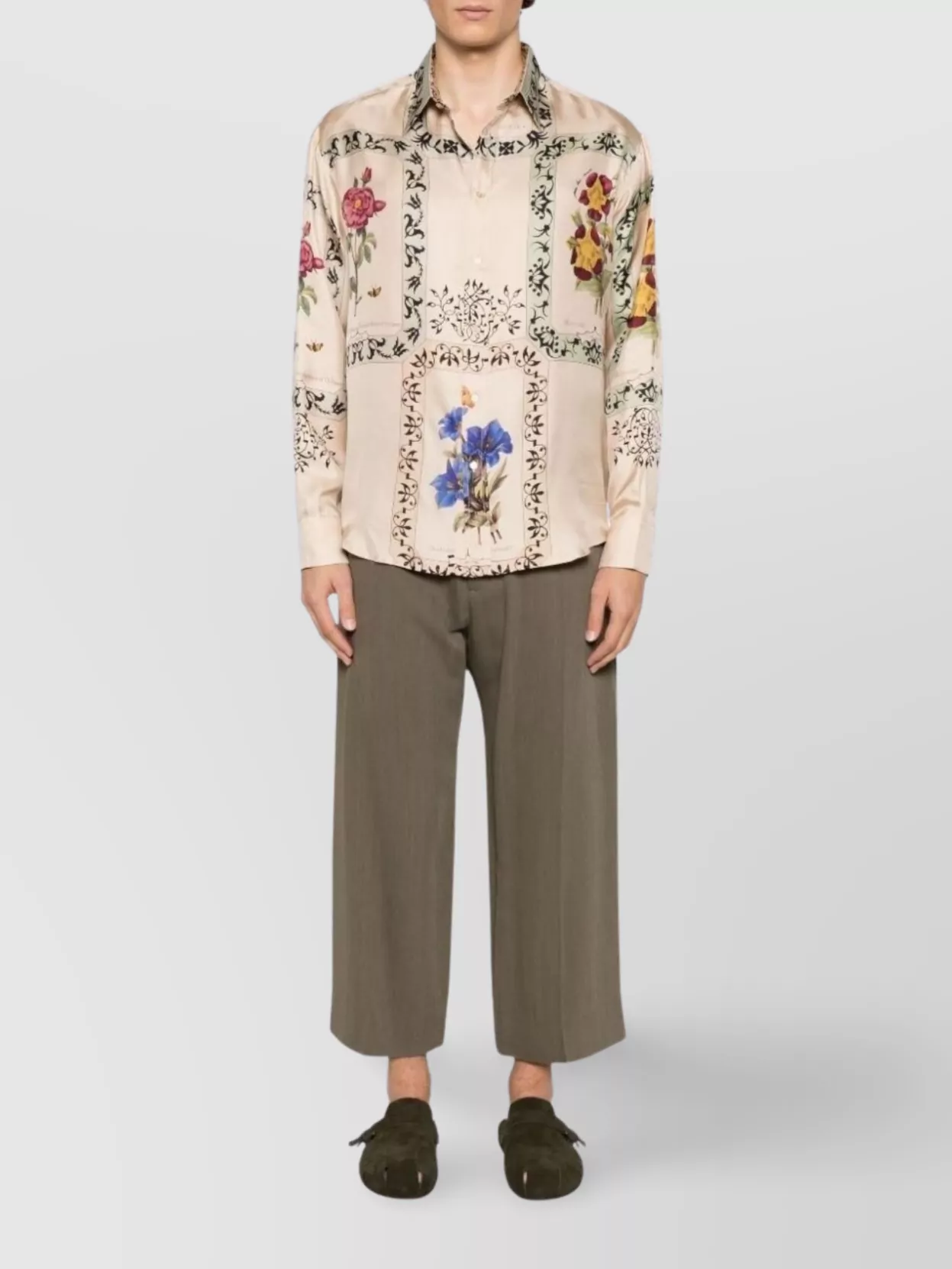 Pierre Louise Mascia Floral Print Long Sleeve Collared Top In Pink